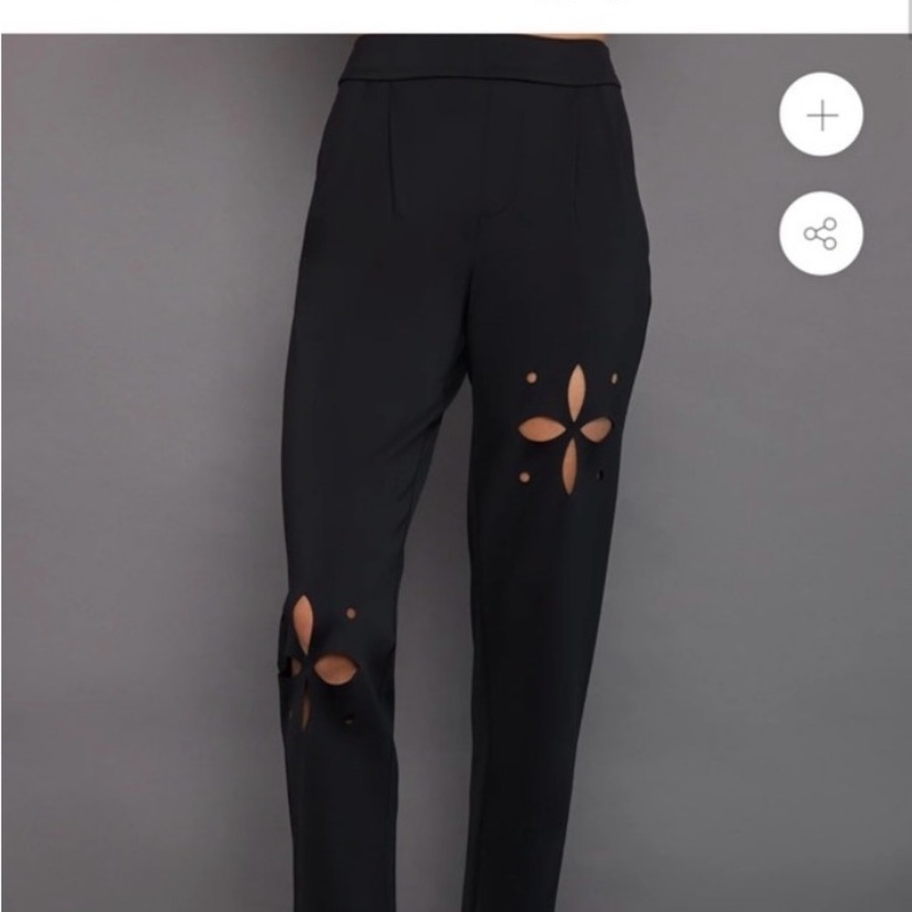 Carbon38 Black Straight Leg Pants with Floral Cut-Outs